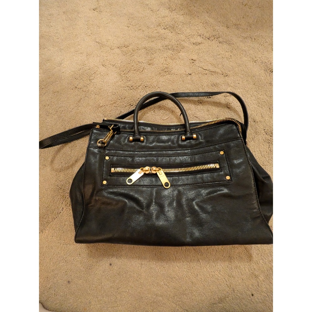 Milly Black Pebbled Leather Satchel Handbag Gold Hardware Crossbody Bag